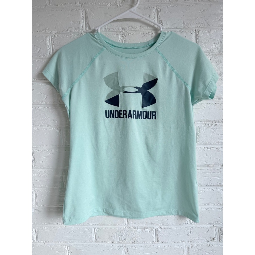 Kids Under Armour Heatgear T Shirt Teal Youth Large Athletic Tee‎